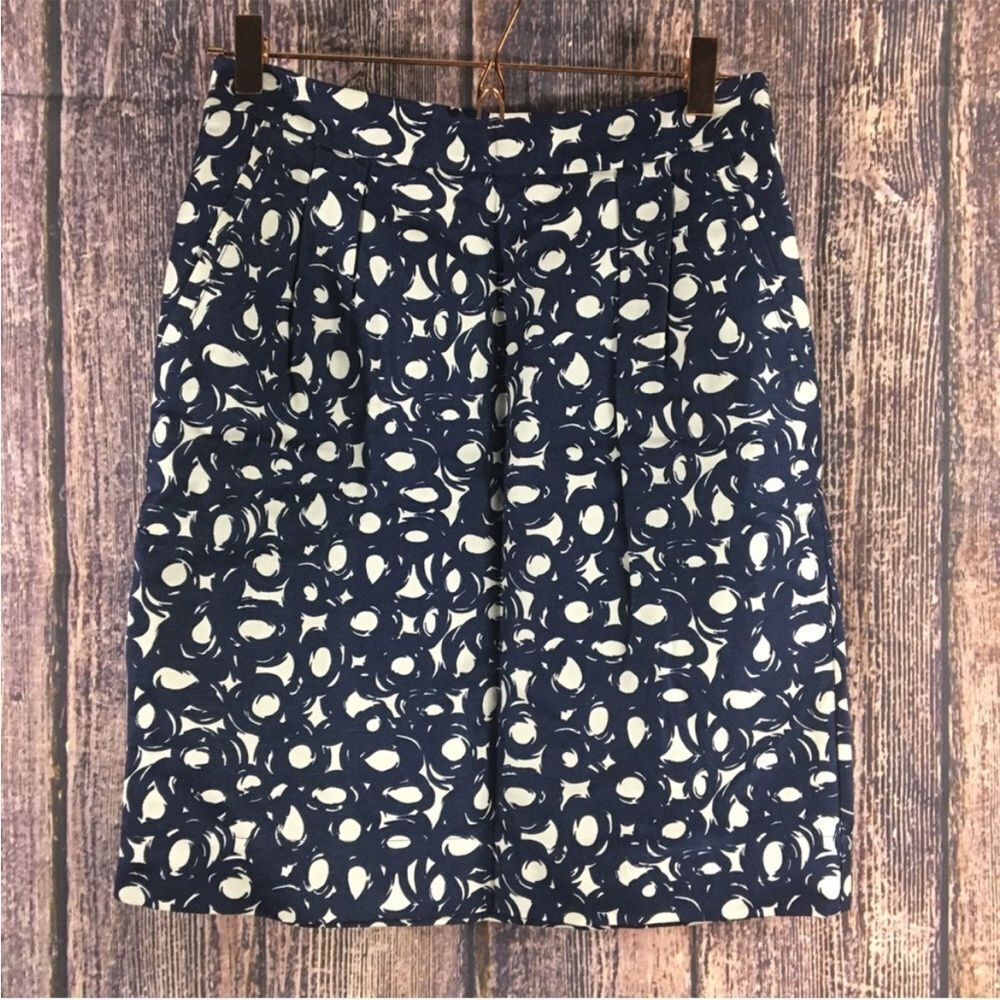 Boden Navy/cream Pattern Pencil‎ Skirt linen blend 6